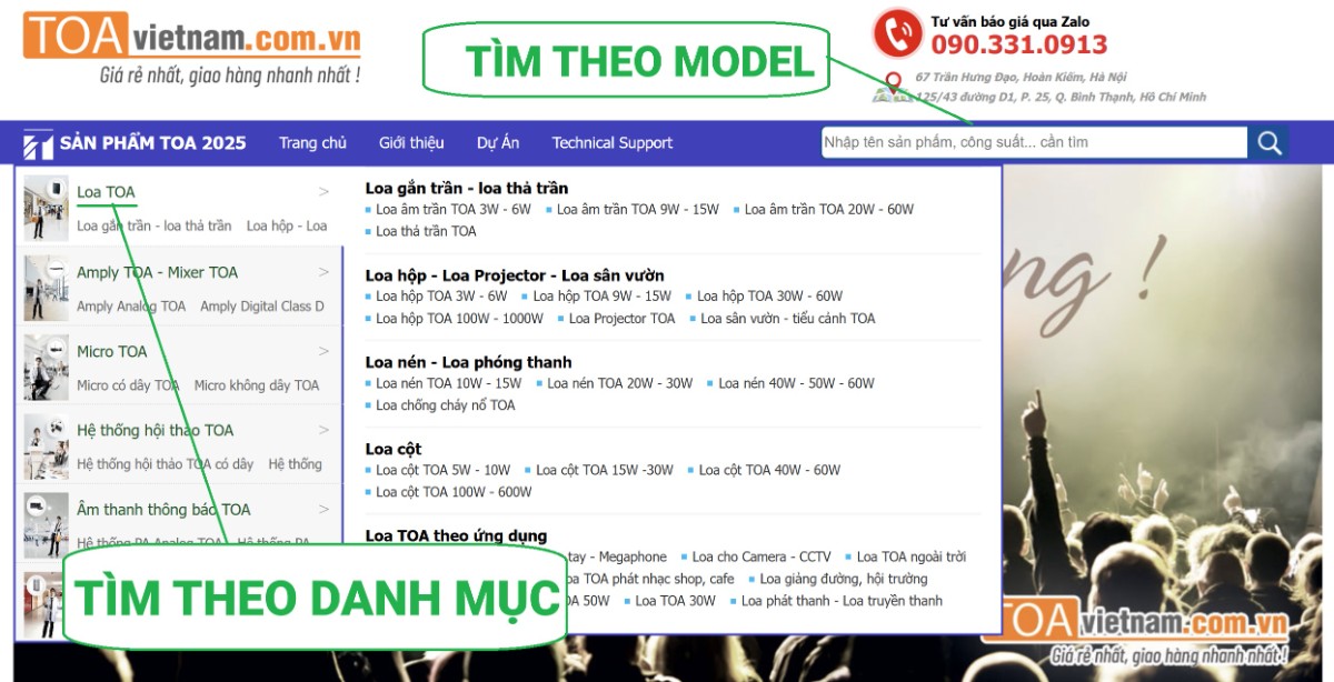 tìm kiếm sản phẩm TOA tìm kiếm sản phẩm TOA